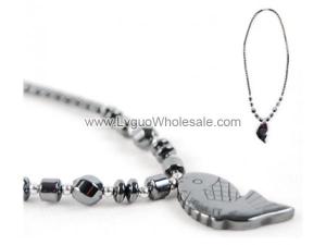 Hematite Fish Pendant Beads Stone Chain Choker Fashion Women Necklace
